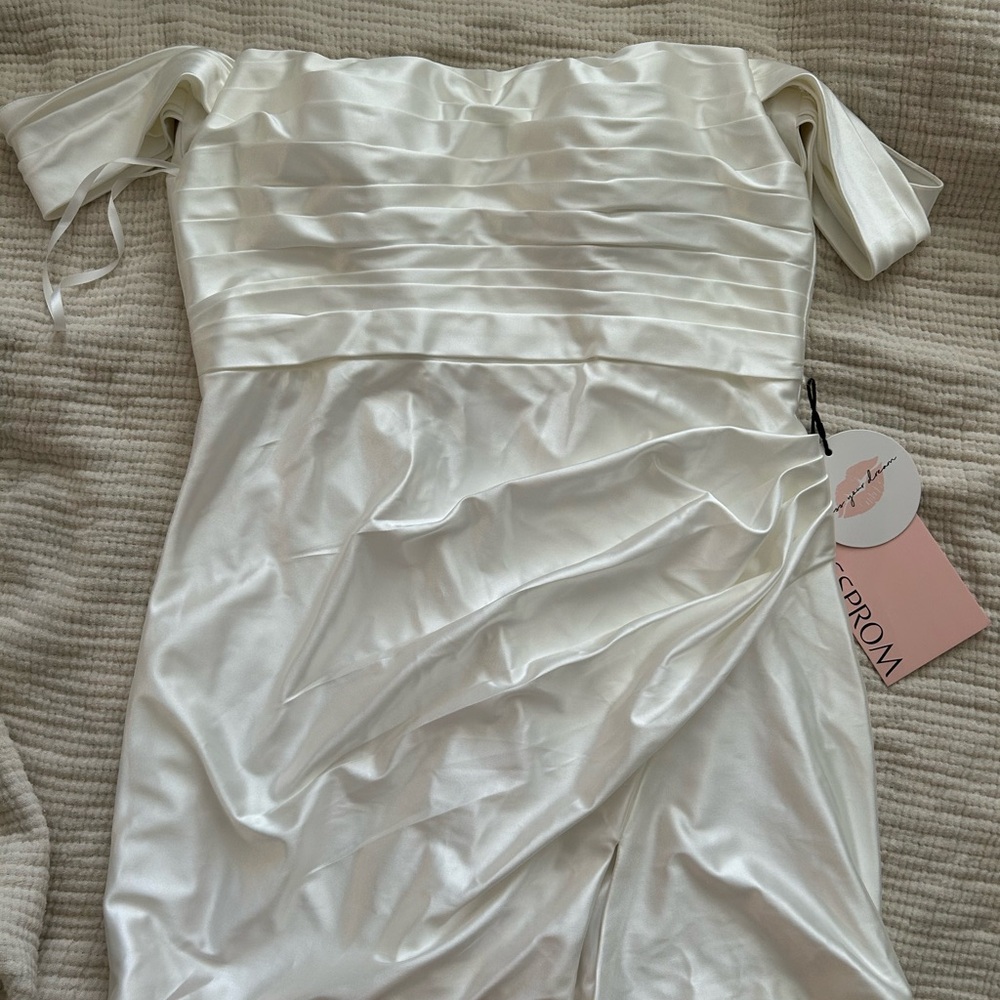 Off-Shoulder White Satin Dress